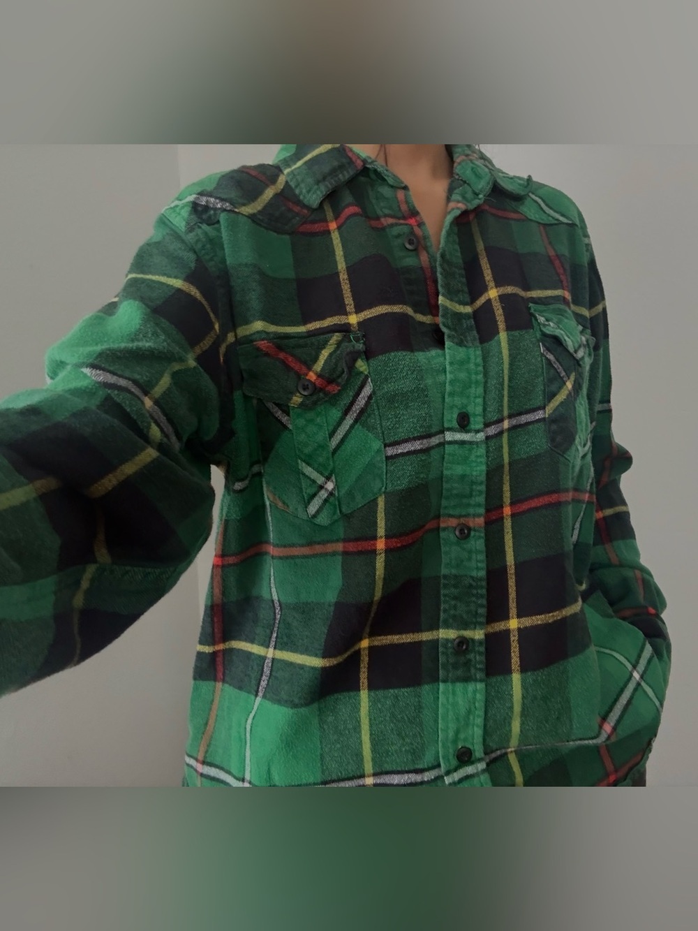 OP Green Plaid Casual Button-Down Shirt